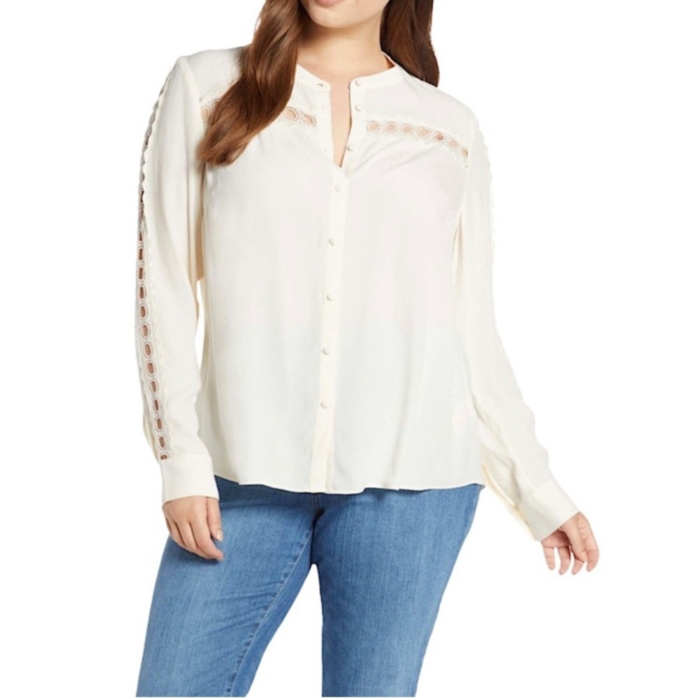 Boden ivory lace eyelet amara long sleeve blouse womens 16 NWOT - Picture 1 of 9